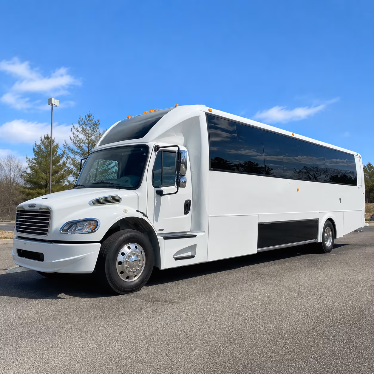 White party bus exterior